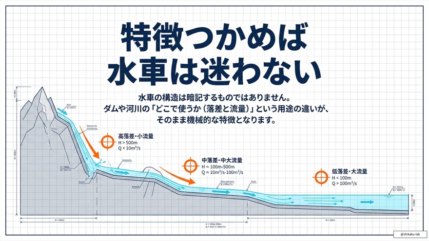 水車の基本分類:運動エネルギーの衝動水車と圧力エネルギーの反動水車