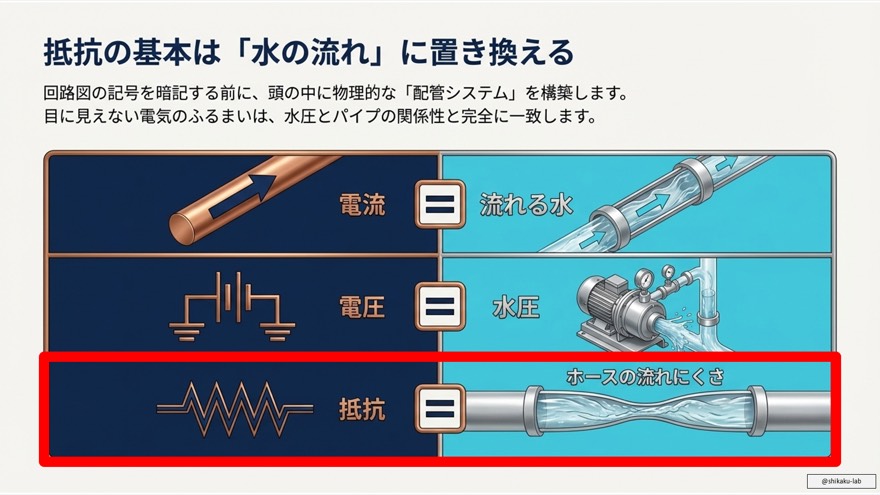 電気抵抗を決定する3要素:材質と形状(長さ・面積)による変化