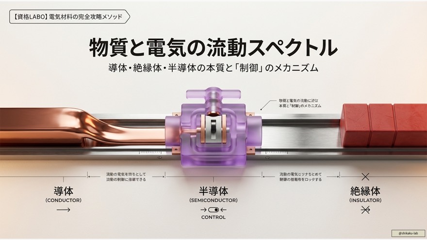 電験三種 理論「電気材料と抵抗率」:物質の電気的性質と分類の全体像