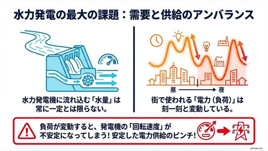 水力発電の最大の課題|需要と供給のアンバランス|負荷変動で回転速度が不安定になる理由