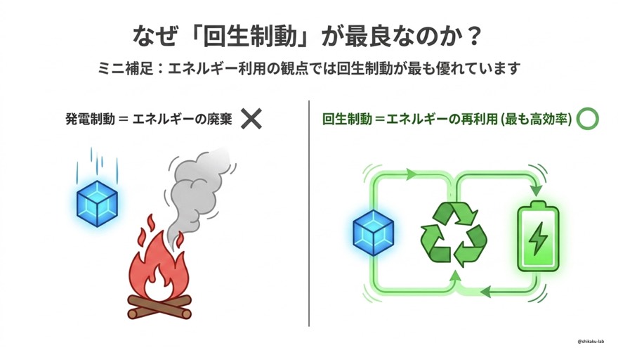なぜ回生制動が最良なのか?|発電制動イコールエネルギーの廃棄 vs 回生制動イコールエネルギーの再利用を比較