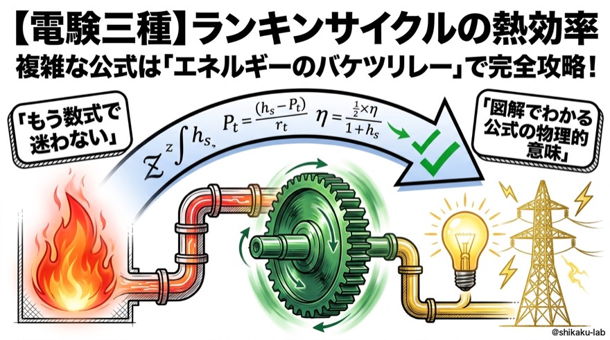 【電験三種 電力】ランキンサイクル熱効率を完全攻略|複雑な公式はエネルギーのバケツリレーで一発理解