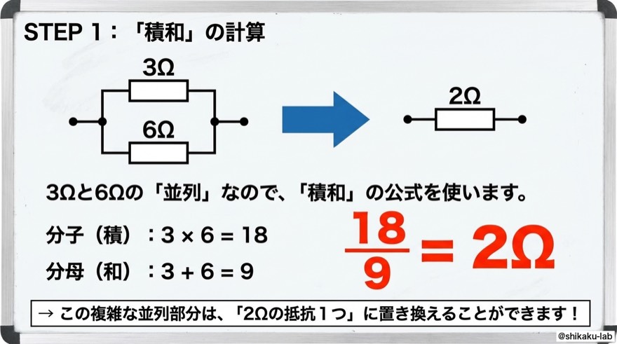 STEP1の計算|3Ωと6Ωの並列=2Ω