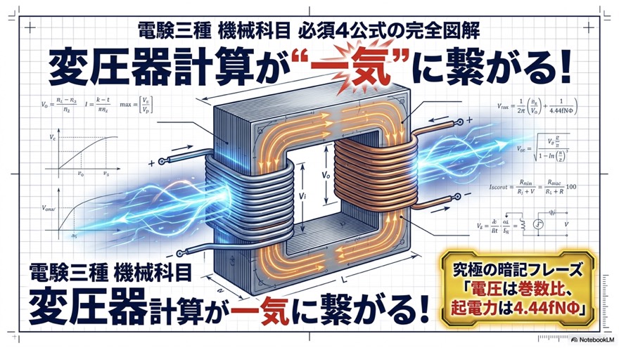 変圧器計算が一気に繋がる|必須4公式の完全図解