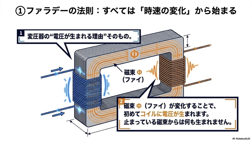 ファラデーの法則|すべては「磁束の変化」から