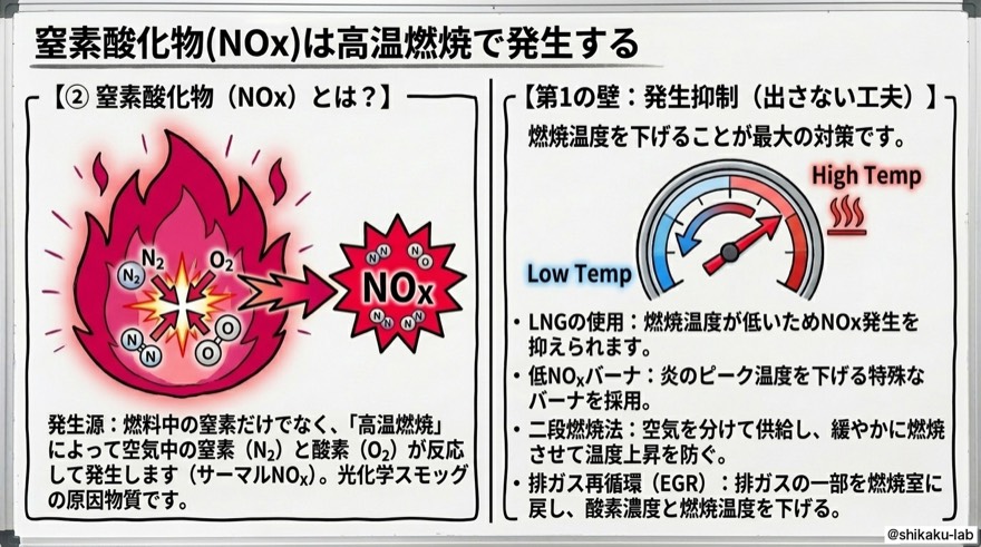 NOxは高温燃焼で発生|温度を下げる工夫