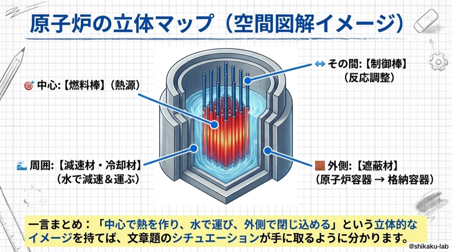 原子炉の立体マップ|空間図解イメージ