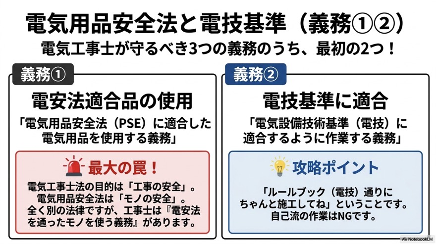 電気用品安全法と電技基準(義務①②)