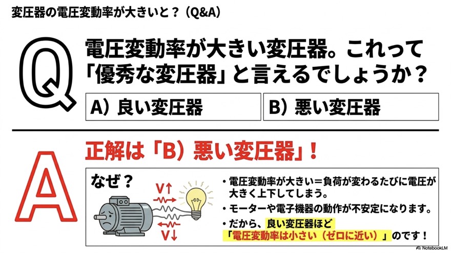 Q&A 電圧変動率が大きい変圧器は良い変圧器か