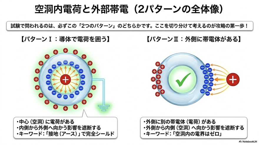 空洞内電荷と外部帯電の2パターンの全体像