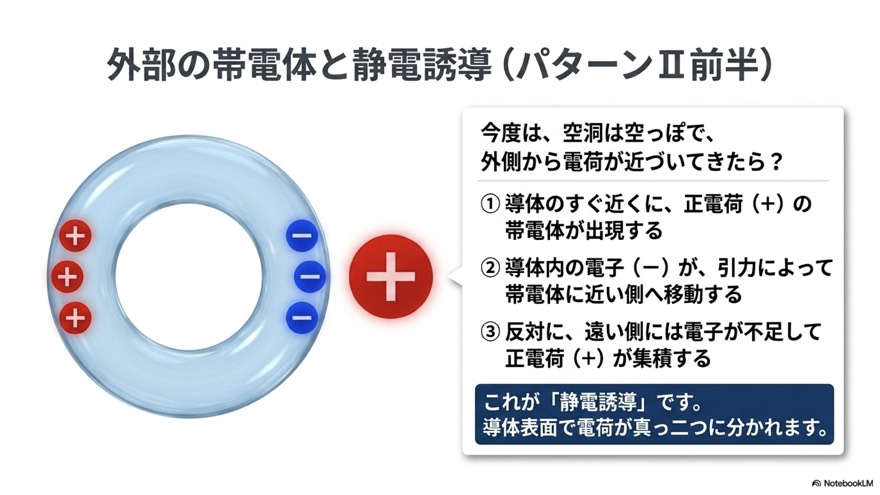 外部の帯電体と静電誘導(パターンII 前半)