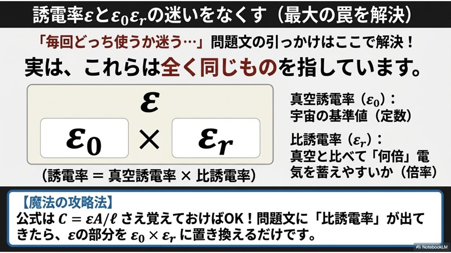 誘電率εと ε0εr の迷いをなくす(最大の罠)