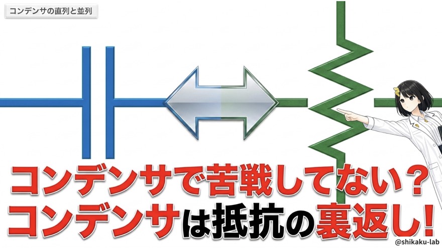 コンデンサの直列と並列|抵抗の裏返しで攻略