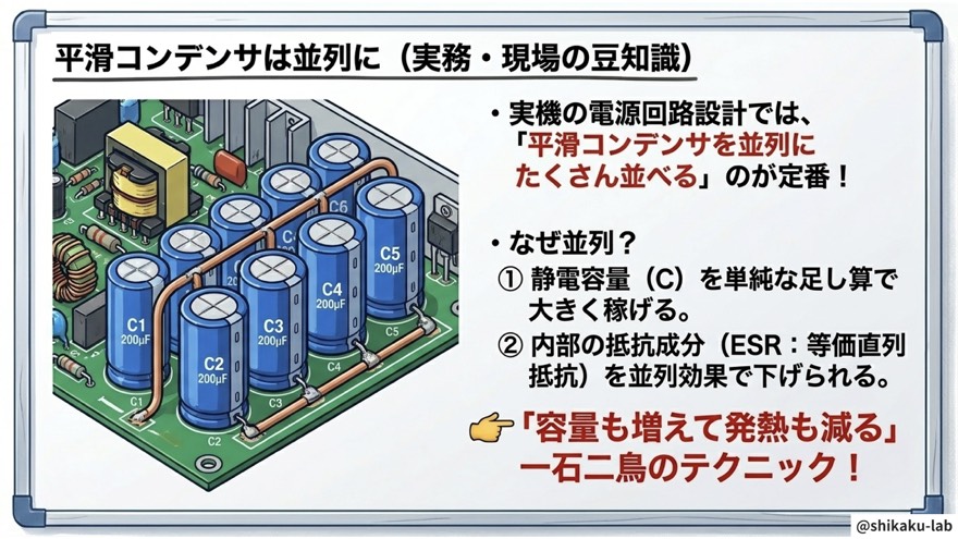 平滑コンデンサは並列に|実務ESRの豆知識