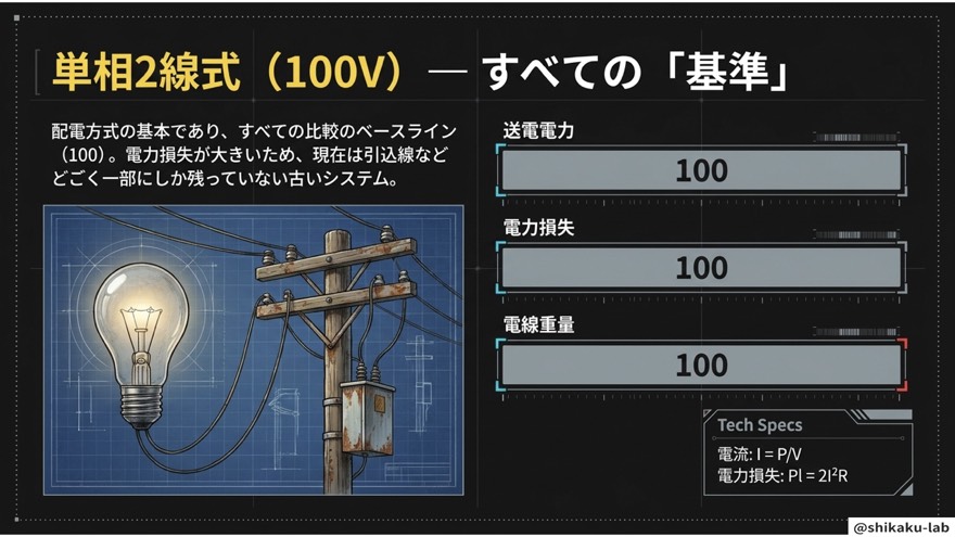 単相2線式(100V)—すべての比較基準(損失100)