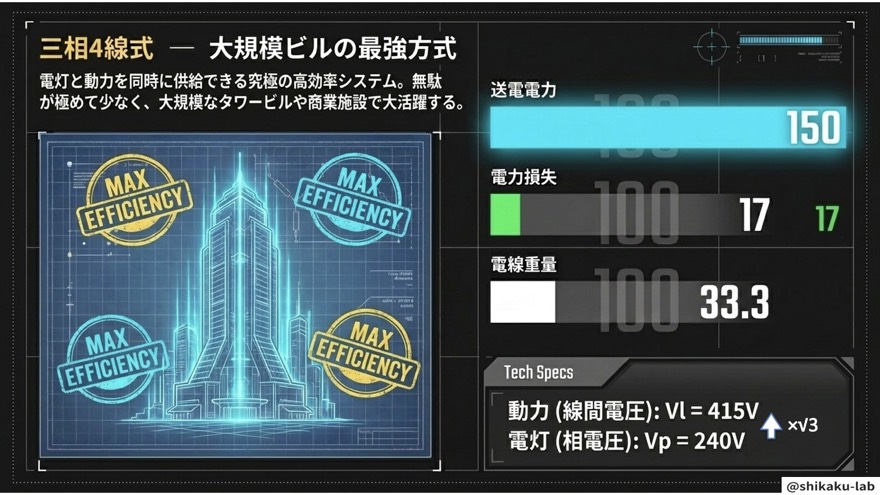 三相4線式(線間415V・相間240V)—大規模ビルの最強方式・損失17
