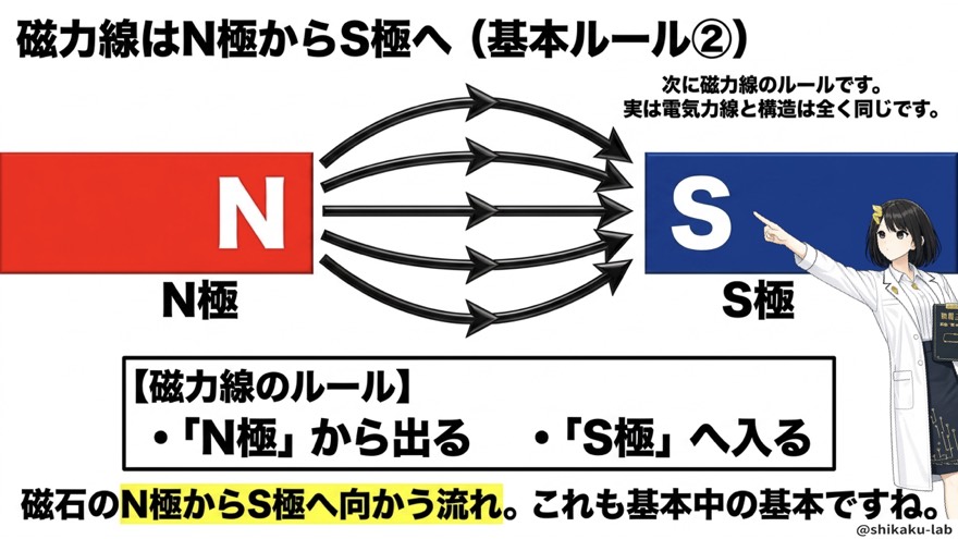 磁力線はN極からS極へ(基本ルール②)