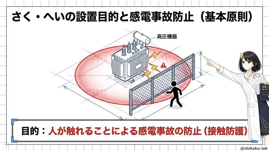 さく設置の基本原則|感電事故防止・接触防護の目的