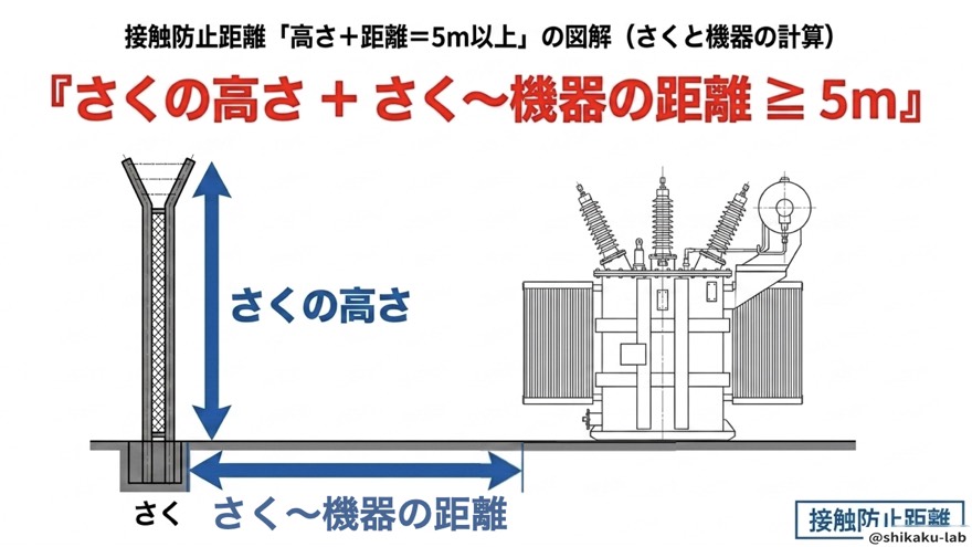 高さ+距離=5m図解|さく高さと水平距離の合計計算