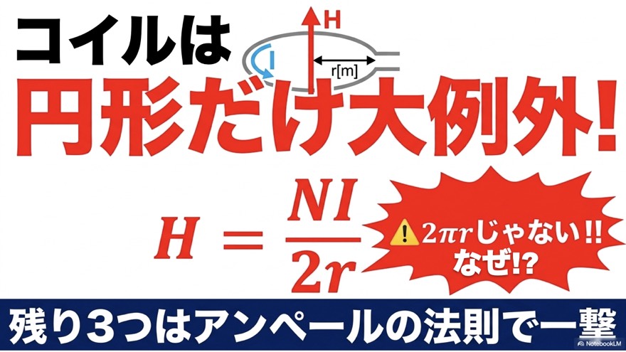 H公式は円形だけ大例外!H=NI/2r、2πrじゃない!