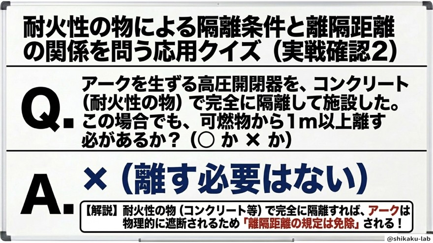 応用クイズ②(耐火物隔離で距離不要の例外)