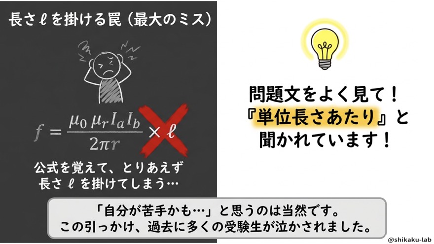 最大のミス|長さ ℓ を掛けてはいけない!