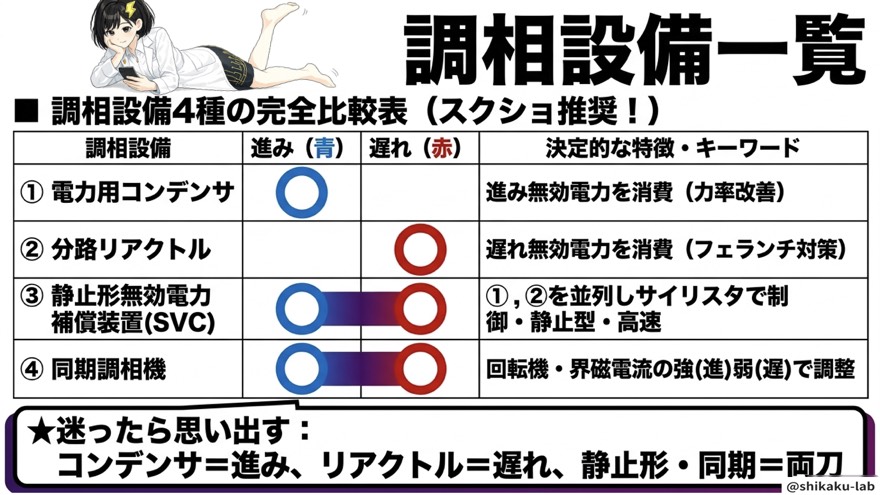 調相設備4種の完全比較表(スクショ推奨)