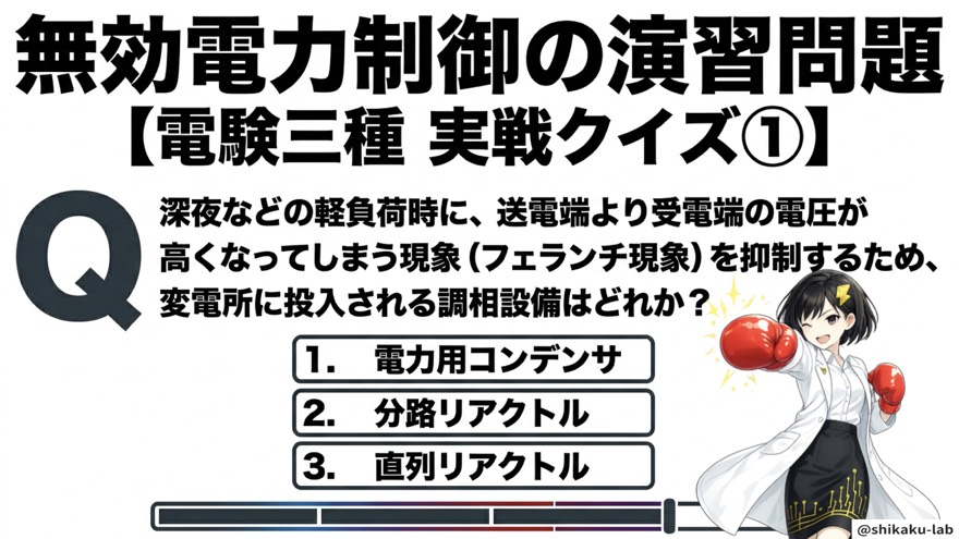 実戦クイズ①/フェランチ現象を抑制する調相設備はどれ?