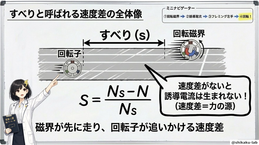 すべりの全体像「Ns-N/Ns」速度差がトルクの源