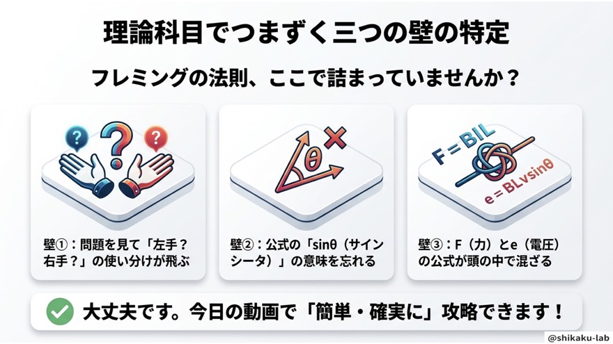 理論でつまずく三つの壁(左右・sinθ・公式混同)