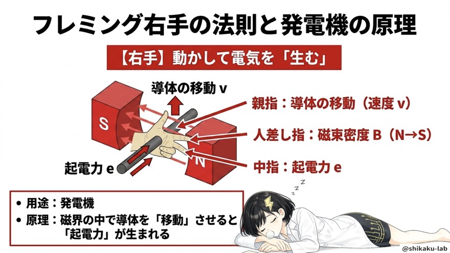 フレミング右手の法則と発電機の原理(起電力が生まれる仕組み)