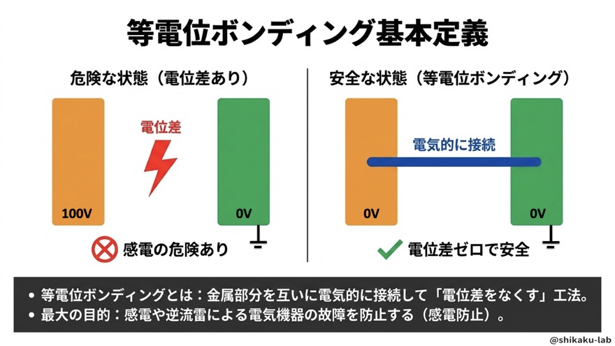等電位ボンディングの基本定義(電位差ゼロで感電防止)