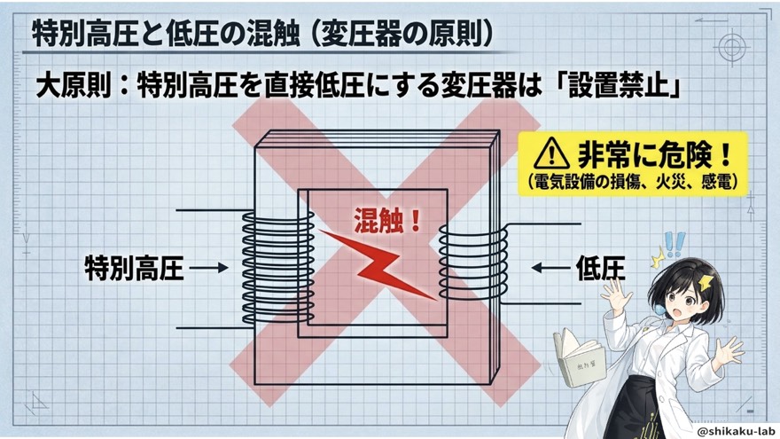 特別高圧と低圧の混触(変圧器の原則・設置禁止)