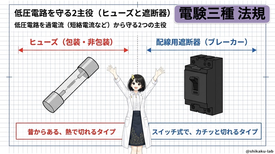 低圧電路を守る2主役(ヒューズと配線用遮断器)