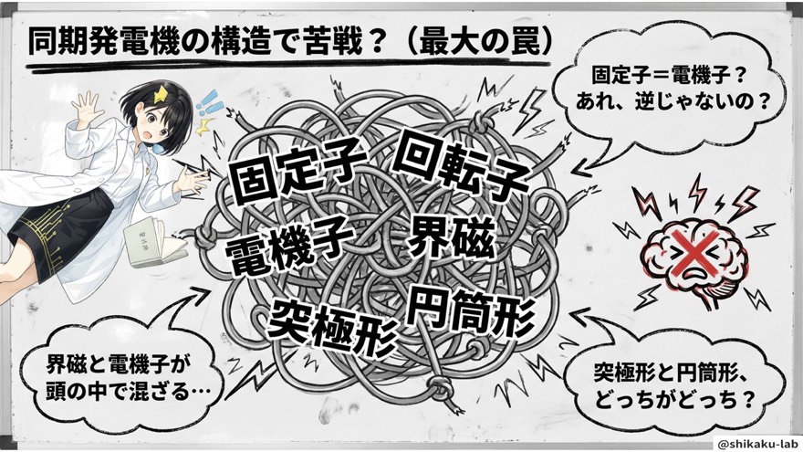同期発電機の構造で苦戦(最大の罠・用語の混乱)