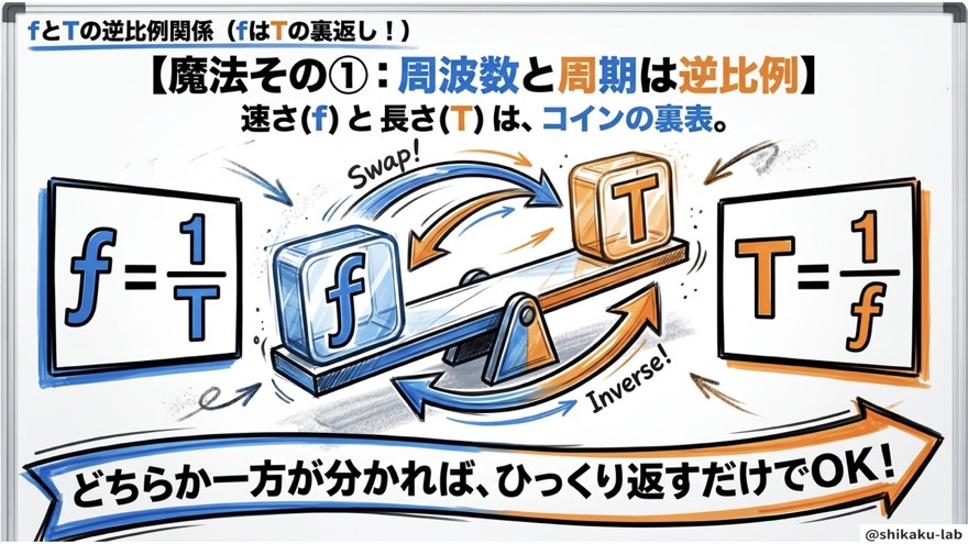 fとTの逆比例関係(fはTの裏返し)