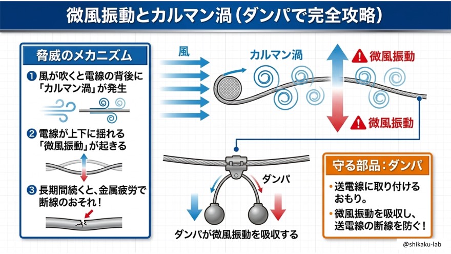 微風振動とカルマン渦・ダンパの役割