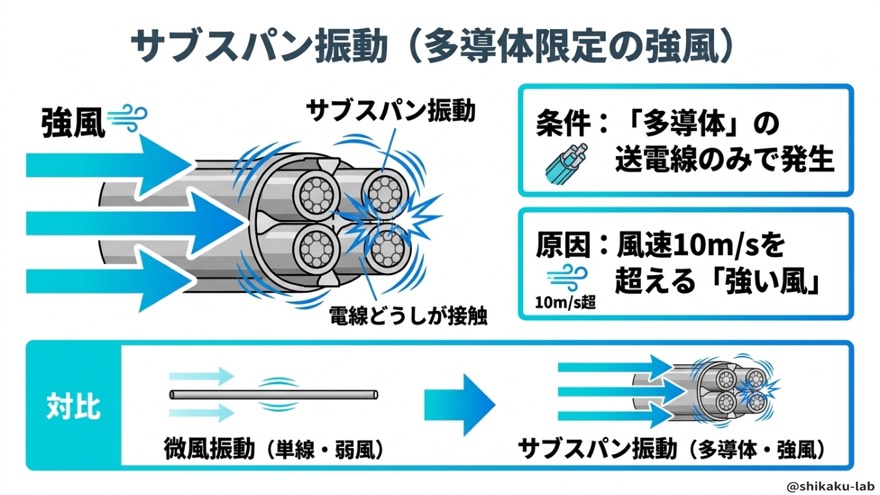 サブスパン振動(多導体限定の強風)